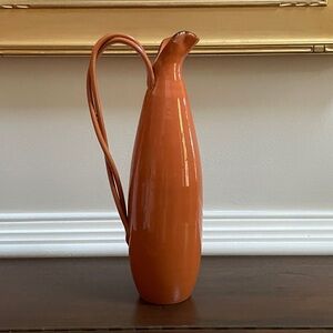 Vietri Terracotta Tall Rustic Pitcher, Braided Handle, 14” - small chip